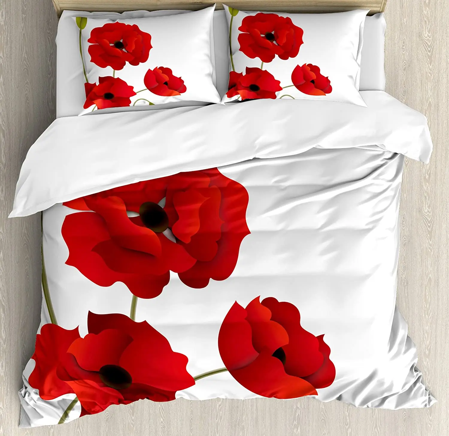 

Floral Bedding Set For Bedroom Bed Home Poppy Flowers Vivid Petals with Buds Pastoral Puri Duvet Cover Quilt Cover Pillowcase