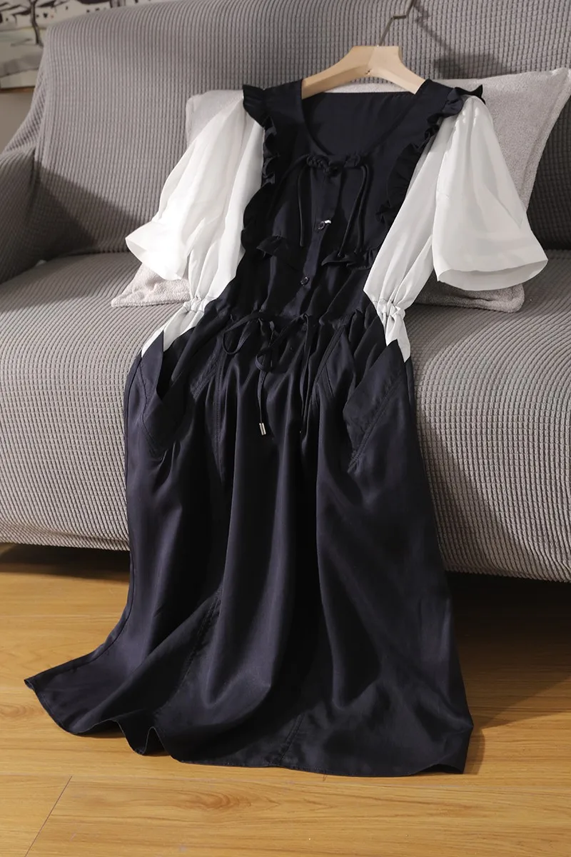Womens Dresses 2022 Casual Contrast Polyester Medium Length Dress Round Neck Short Sleeve Half Button Placket Drawcord At Waist
Womens Dresses 2022 Casual Contrast Polyester Medium Length Dress Round Neck Short Sleeve Half Button Placket Drawcord At Waist
