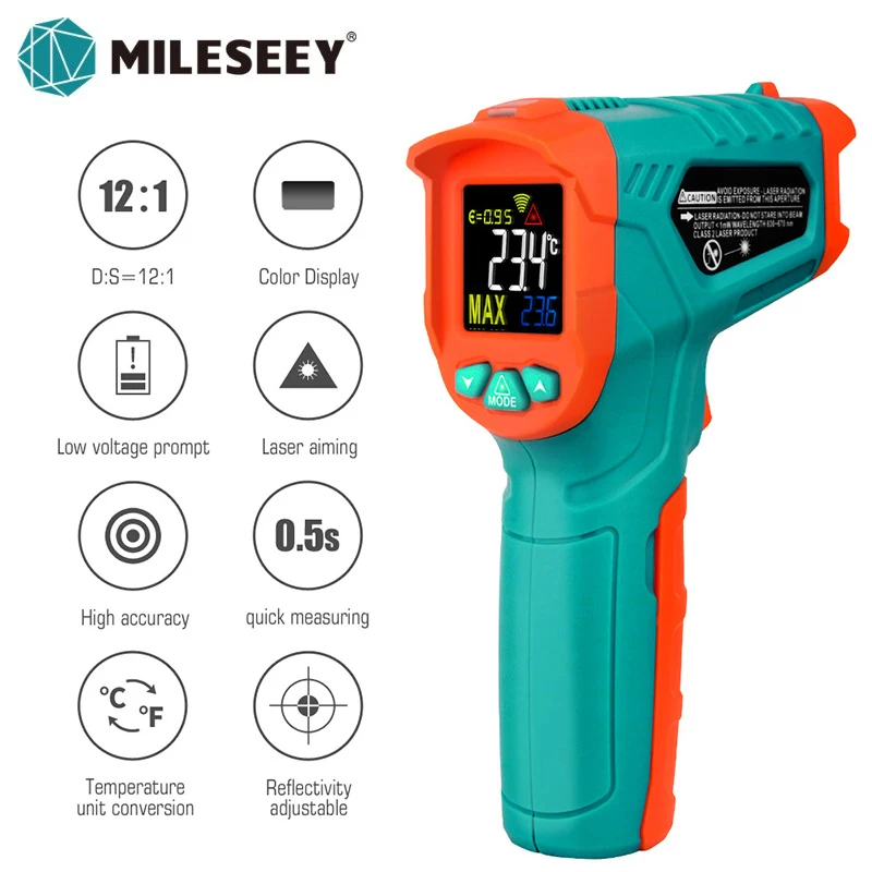 Цифровой инфракрасный термометр Mileseey,-50 ~ 550 ℃, 12 лазерных точек, Бесконтактный ИК-измеритель температуры, Промышленный пирометр с цветным ЖК-дисплеем
Цифровой инфракрасный термометр Mileseey,-50 ~ 550 ℃, 12 лазерных точек, Бесконтактный ИК-измеритель температуры, Промышленный пирометр с цветным ЖК-дисплеем