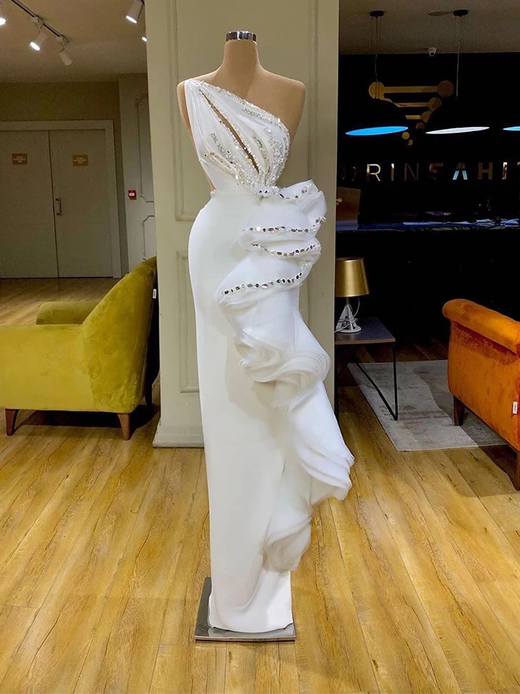 2022 White Mermaid Prom Gowns One Shoulder Hand Beaded Ruffles Evening Dress Formal Party Dresses For Women Robe De Soirée
2022 White Mermaid Prom Gowns One Shoulder Hand Beaded Ruffles Evening Dress Formal Party Dresses For Women Robe De Soirée