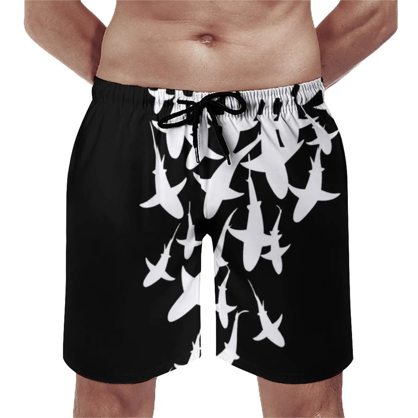 

White Shark Pattern Board Shorts Summer Ocean Life Animal Print Running Surf Beach Short Pants Classic Plus Size Swimming Trunks