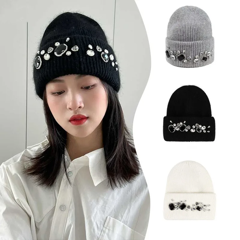 Solid Color Winter Hat Rabbit Beanies cap Women Knitted Hat Deluxe Rhinestone Women's Warm Ear Protection Hat Skull Hat
Solid Color Winter Hat Rabbit Beanies cap Women Knitted Hat Deluxe Rhinestone Women's Warm Ear Protection Hat Skull Hat