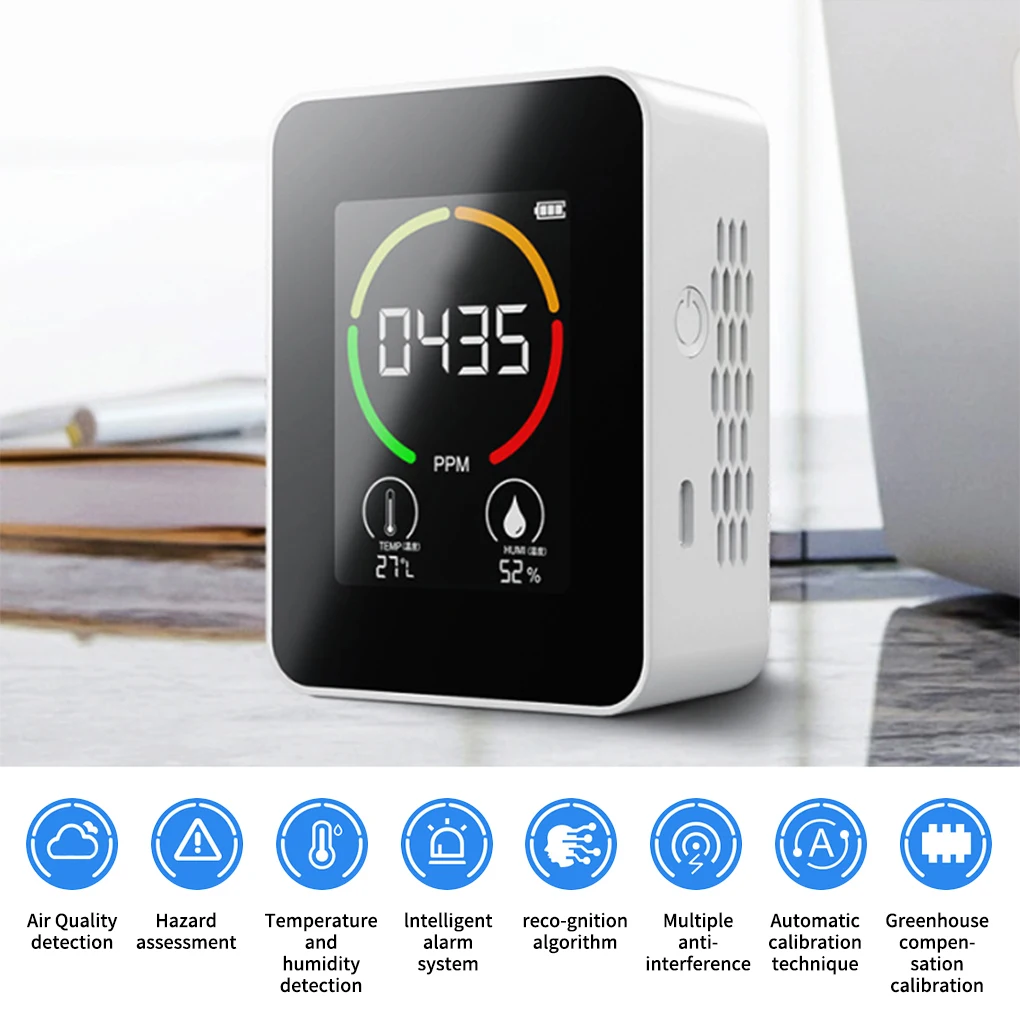 Air Quality Detector Digital Display Thermometer Hygrometer Concentration Analyzer with LCD Screen Infrared Black
Air Quality Detector Digital Display Thermometer Hygrometer Concentration Analyzer with LCD Screen Infrared Black