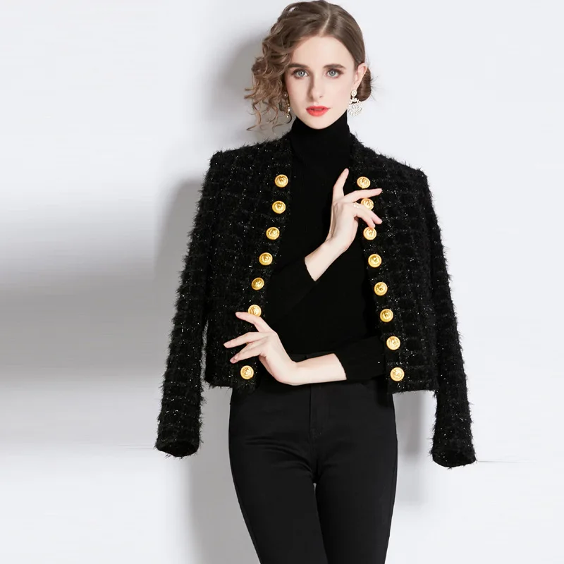 2023 Autumn Winter New European Style Short Jacket for Women Fashionable and Trendy Gold Double-Breasted Button-opening Top
2023 Autumn Winter New European Style Short Jacket for Women Fashionable and Trendy Gold Double-Breasted Button-opening Top
