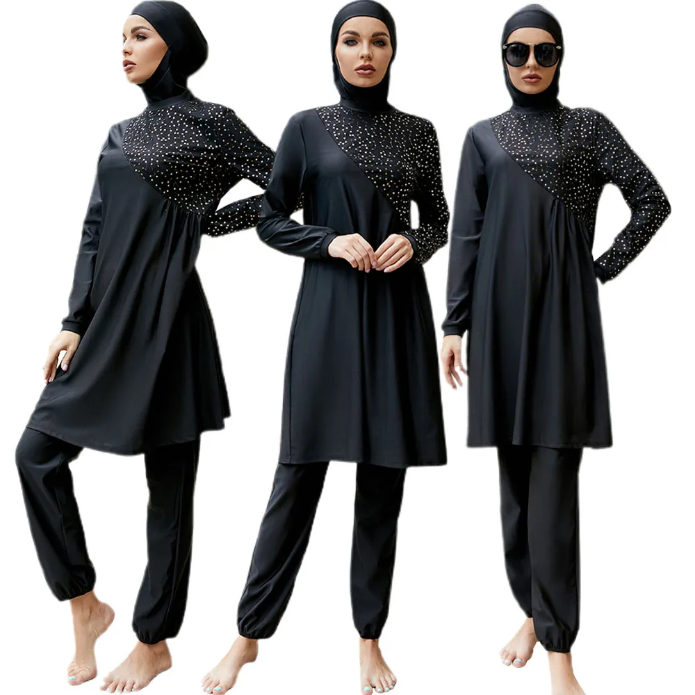 Islamic Muslim Women Swimwear Long Sleeve Swimsuits Full Cover Burkinis 3 Pieces Suits Long Tops Pants Cap Modest Swimming Wear
Islamic Muslim Women Swimwear Long Sleeve Swimsuits Full Cover Burkinis 3 Pieces Suits Long Tops Pants Cap Modest Swimming Wear