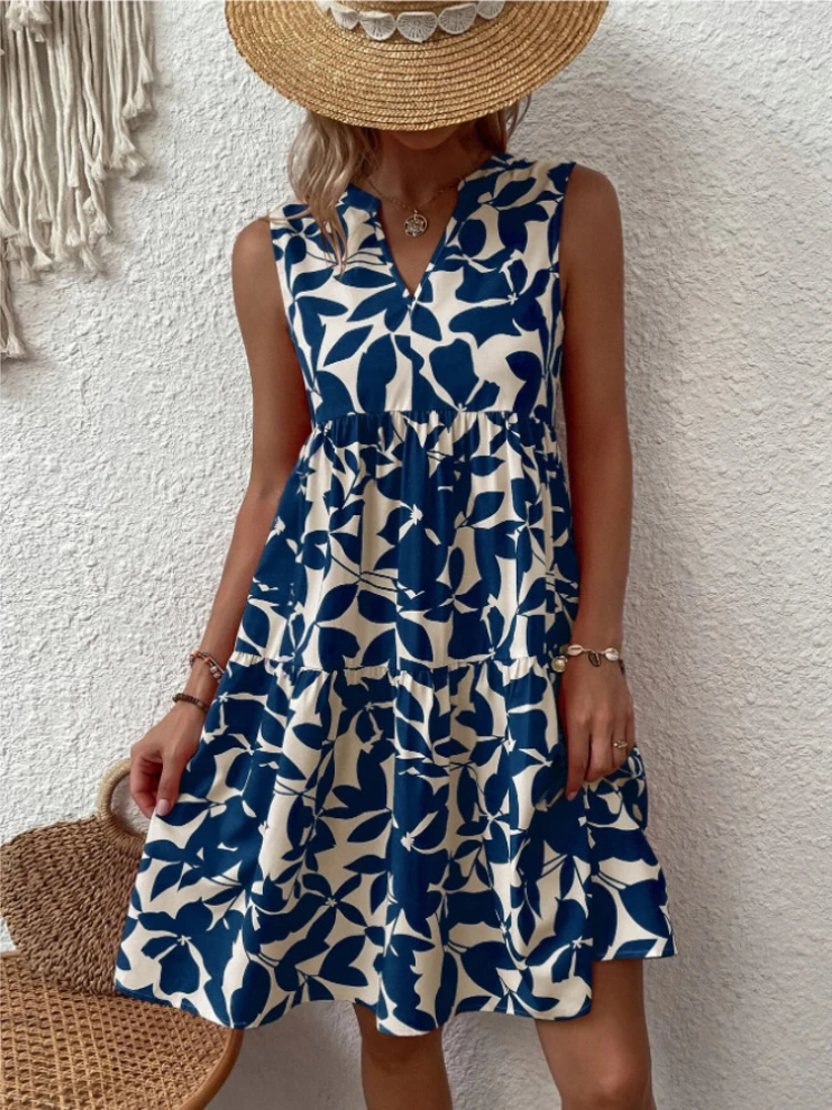 Women Elegant Summer Dress Plant Print V Neck Ruffle Hem Dress Boho Sleeveless Loose Casual Beach Holiday Mini Dresses For Women
Women Elegant Summer Dress Plant Print V Neck Ruffle Hem Dress Boho Sleeveless Loose Casual Beach Holiday Mini Dresses For Women