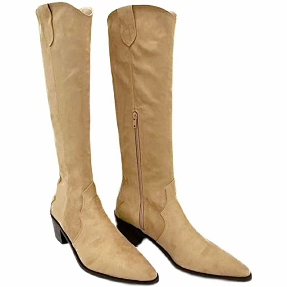 Chunky Heel Western Boots Suede Leather Cowboy High Boots Pointy Retro Female Botas Mujer Handmade Quality Ladies Casual Shoes
Chunky Heel Western Boots Suede Leather Cowboy High Boots Pointy Retro Female Botas Mujer Handmade Quality Ladies Casual Shoes