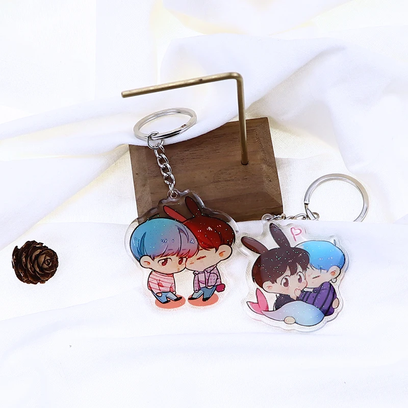 KPOP Bangtan Boys Lovely Double Cartoon Character Keychain JIMIN JK Acrylic Glitter Epoxy Printing Keyrings Pendant Fans Collect
KPOP Bangtan Boys Lovely Double Cartoon Character Keychain JIMIN JK Acrylic Glitter Epoxy Printing Keyrings Pendant Fans Collect