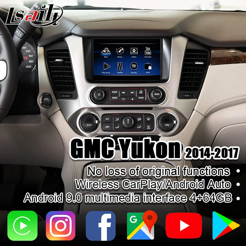 Lsailt беспроводной CarPlay/ Android мультимедийный интерфейс для GMC Yukon Sierra с Netflix YouTube Auto