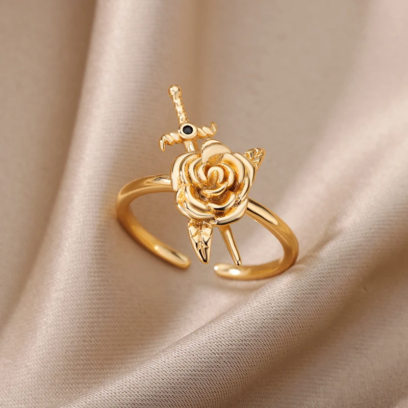 Rose and Sword Rings for Women Open Adjustable Stainless Steel Gold Color Couple Ring Romantic Wedding Aesthetic Jewelry
Rose and Sword Rings for Women Open Adjustable Stainless Steel Gold Color Couple Ring Romantic Wedding Aesthetic Jewelry
