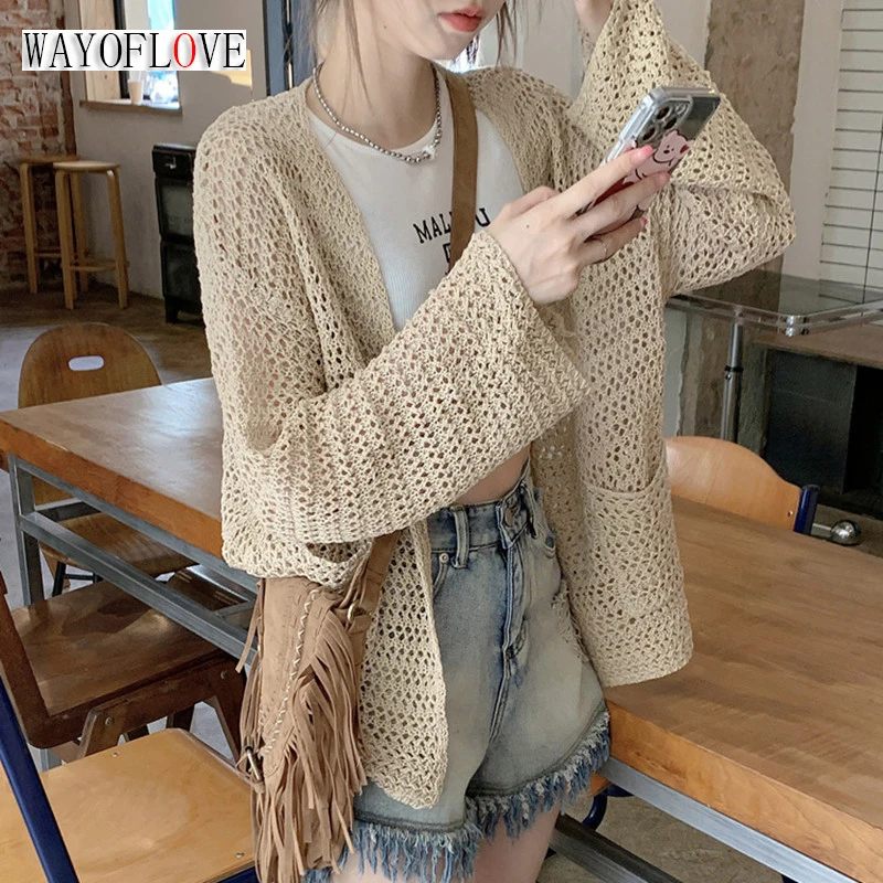 WAYOFLOVE Hollow Sun Protection Knitted Cardigan Sweater For Women's Summer Thin Cover Up Loose Lazy Style Top Cardigan Sweaters
WAYOFLOVE Hollow Sun Protection Knitted Cardigan Sweater For Women's Summer Thin Cover Up Loose Lazy Style Top Cardigan Sweaters