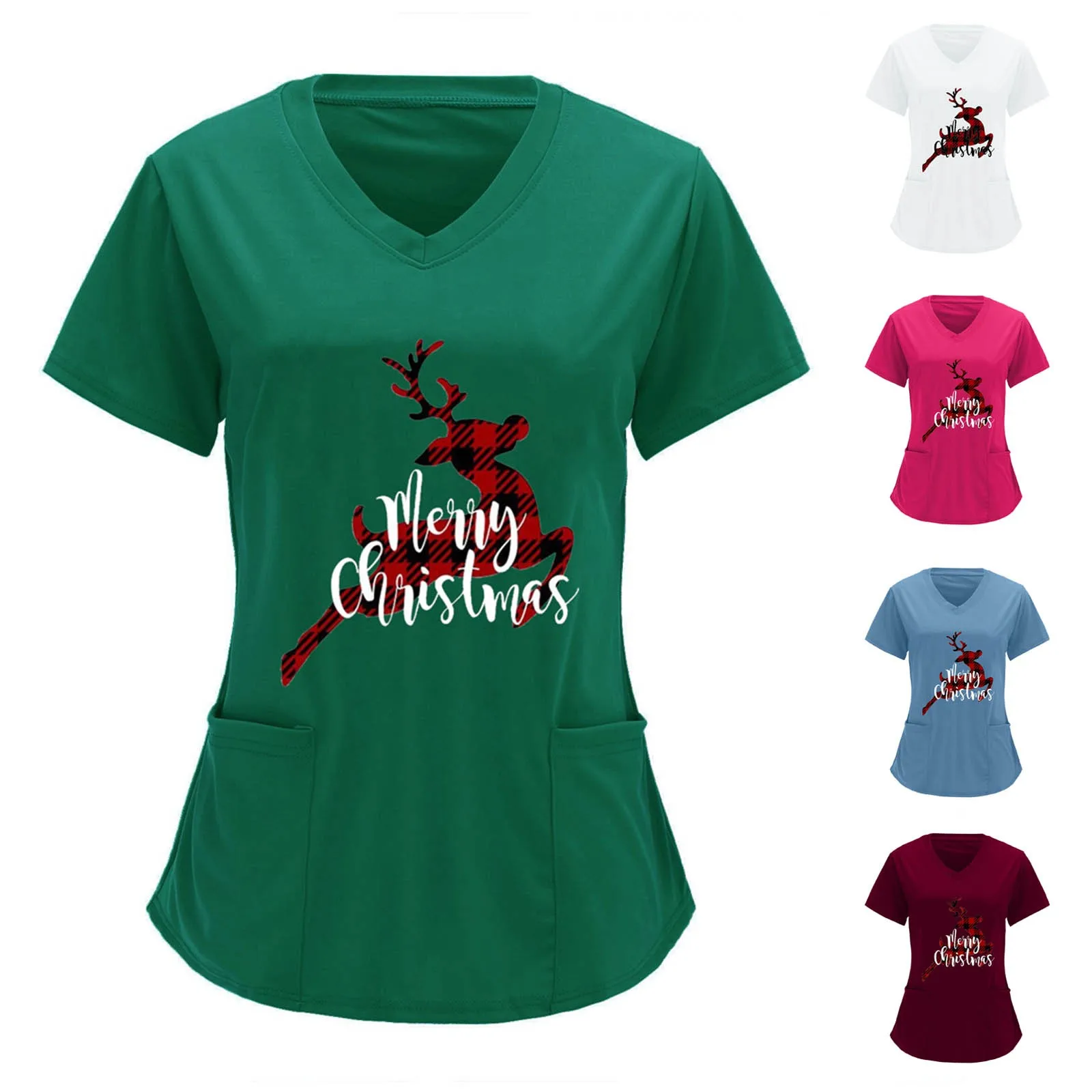 Merry Christmas Scrubs Medical Uniforms Women V Neck Solid Color Overalls Partial Positioning Beauty Health Navidad enfermeria 
Merry Christmas Scrubs Medical Uniforms Women V Neck Solid Color Overalls Partial Positioning Beauty Health Navidad enfermeria