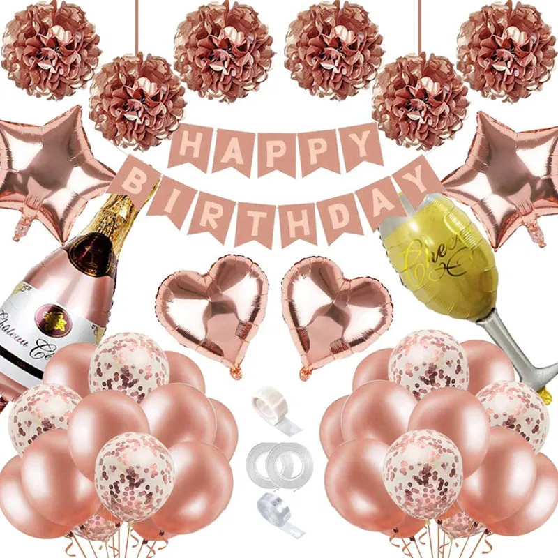 CHEEREVEAL Rose Gold Party Decoration Happy Birthday Banner Heart Star Champagne Foil Balloon for Girls Birthday Party Supplies
CHEEREVEAL Rose Gold Party Decoration Happy Birthday Banner Heart Star Champagne Foil Balloon for Girls Birthday Party Supplies