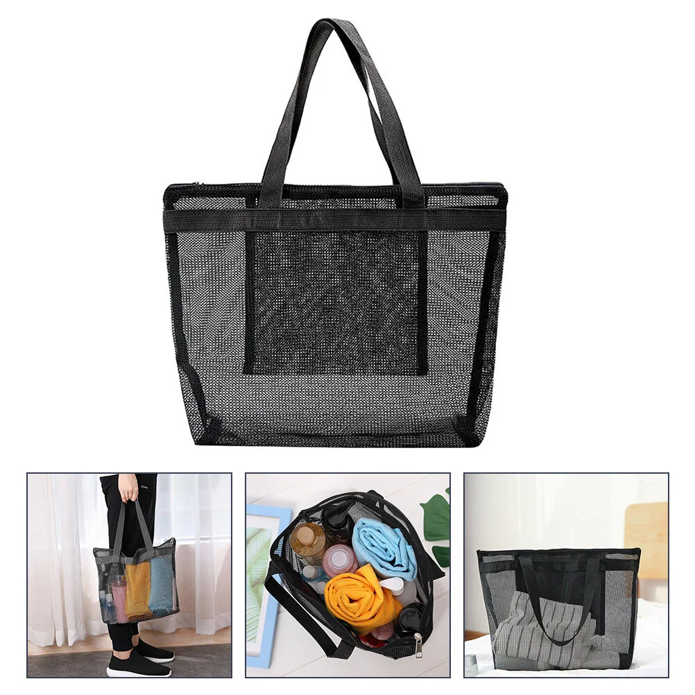 1pc High Capacity Toiletry Black Tote Bag Mesh Design Beach Bag Tote Pouch 
1pc High Capacity Toiletry Black Tote Bag Mesh Design Beach Bag Tote Pouch