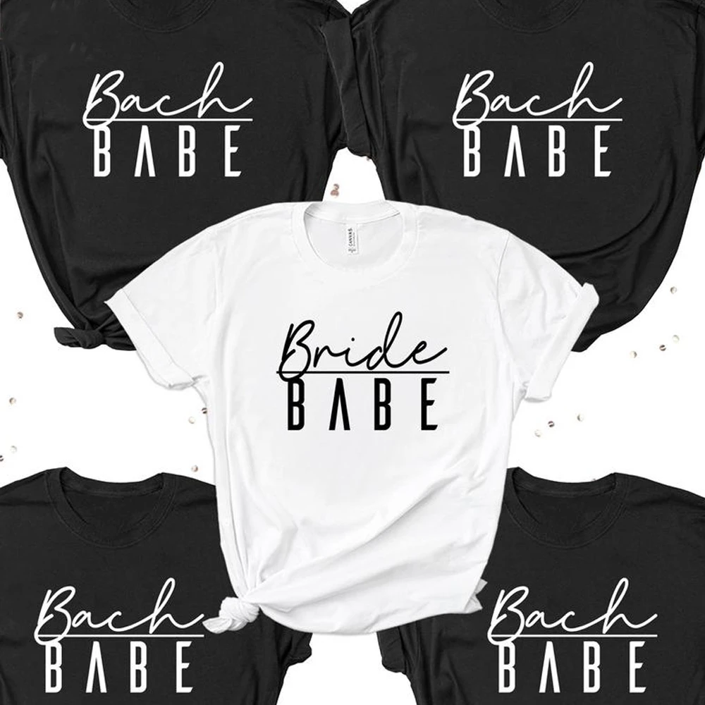 Bride Bach Babe Fashion T Shirts Women Aesthetic Bachelorette Party Bridesmaid Tops Tees Funny Tshirts Girls Wedding T-Shirts
Bride Bach Babe Fashion T Shirts Women Aesthetic Bachelorette Party Bridesmaid Tops Tees Funny Tshirts Girls Wedding T-Shirts