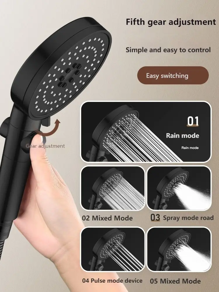 Large Water Spray Five-speed Multi-function Pressurized Shower Sprinkler Head Matte Black Large Hand-held Shower Head Set
Large Water Spray Five-speed Multi-function Pressurized Shower Sprinkler Head Matte Black Large Hand-held Shower Head Set