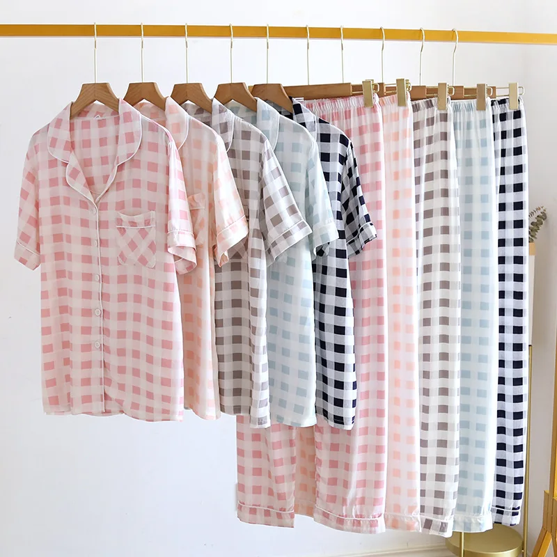 Korean Purple Grid Plaid Girls Pajamas Set Winter Short Sleeve Leisure Sleepwear For Women Loose Nightwear Shorts Homewear Suit
Korean Purple Grid Plaid Girls Pajamas Set Winter Short Sleeve Leisure Sleepwear For Women Loose Nightwear Shorts Homewear Suit