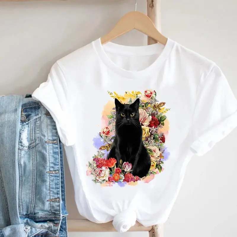 Cute Black Cat Print Women's T-shirt Summer Short Sleeved Cartoon Harajuku Unisex Tshirt Gothic O-Neck Casual Tops Tees Female
Cute Black Cat Print Women's T-shirt Summer Short Sleeved Cartoon Harajuku Unisex Tshirt Gothic O-Neck Casual Tops Tees Female