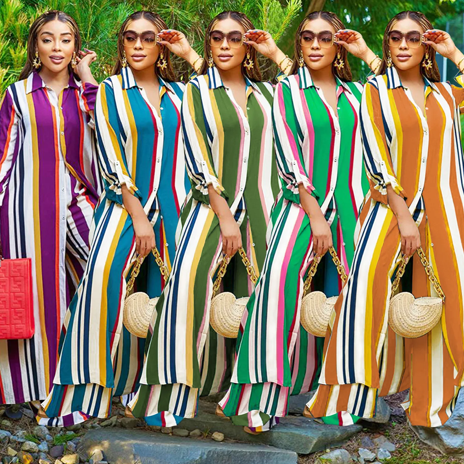 Two Piece Set 2022 Vertical Stripes Print Women Slim X-Long Blouse Tops Shirt Coat And Pants Africa Clothes Matching Sets
Two Piece Set 2022 Vertical Stripes Print Women Slim X-Long Blouse Tops Shirt Coat And Pants Africa Clothes Matching Sets