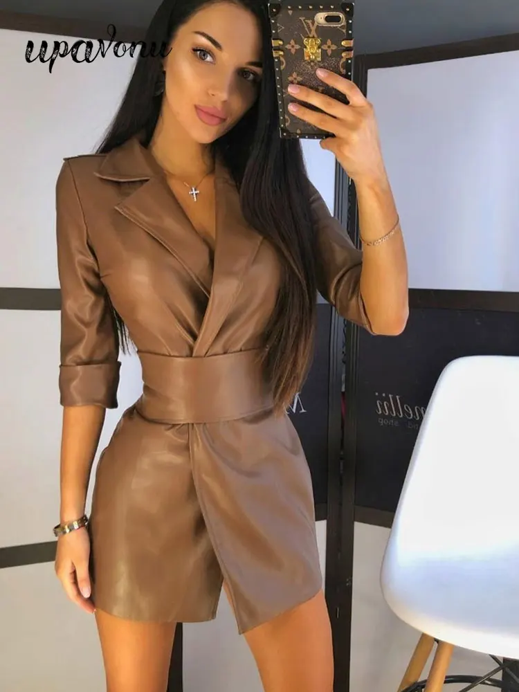Free Shipping 2022 New PU Leather Dress Women's Lapel Mid Length Sleeve Bodycon Mini Dress with Belt Celebrity Party Vestidos
Free Shipping 2022 New PU Leather Dress Women's Lapel Mid Length Sleeve Bodycon Mini Dress with Belt Celebrity Party Vestidos