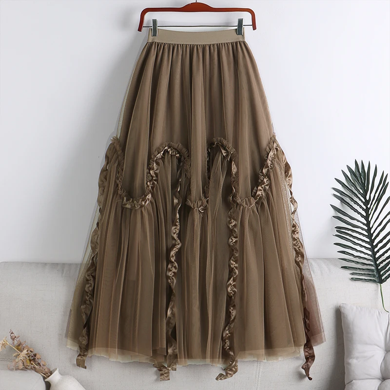 New Fashion Lacing Tulle Skirt Women 2022 Elegant Mid Long High Waist All Match A Line Skirt Female Brown Beige Mesh Party Skirt
New Fashion Lacing Tulle Skirt Women 2022 Elegant Mid Long High Waist All Match A Line Skirt Female Brown Beige Mesh Party Skirt