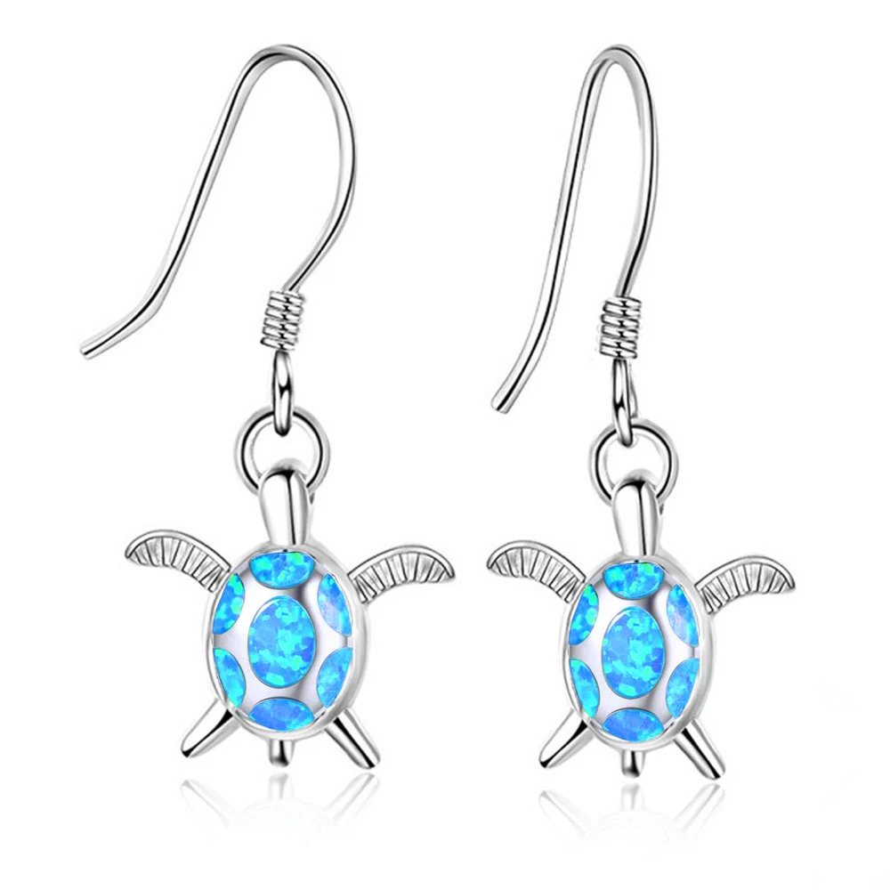 

Cute Sea Turtle Dangle Drop Earrings For Women Fashion Imitation Blue Fire Opal Pendant Earrings For Women Wedding Band Jewelry
