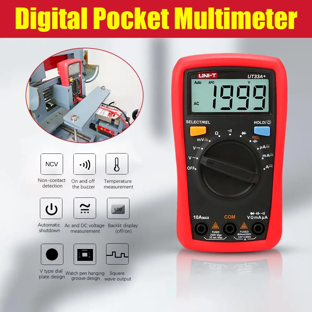 UNI-T UT33A+ Auto Range Digital Mini Multimeter LCD AC DC +2mF Capacitance NCV Voltage Tester Current Resistance Measure Tester
UNI-T UT33A+ Auto Range Digital Mini Multimeter LCD AC DC +2mF Capacitance NCV Voltage Tester Current Resistance Measure Tester