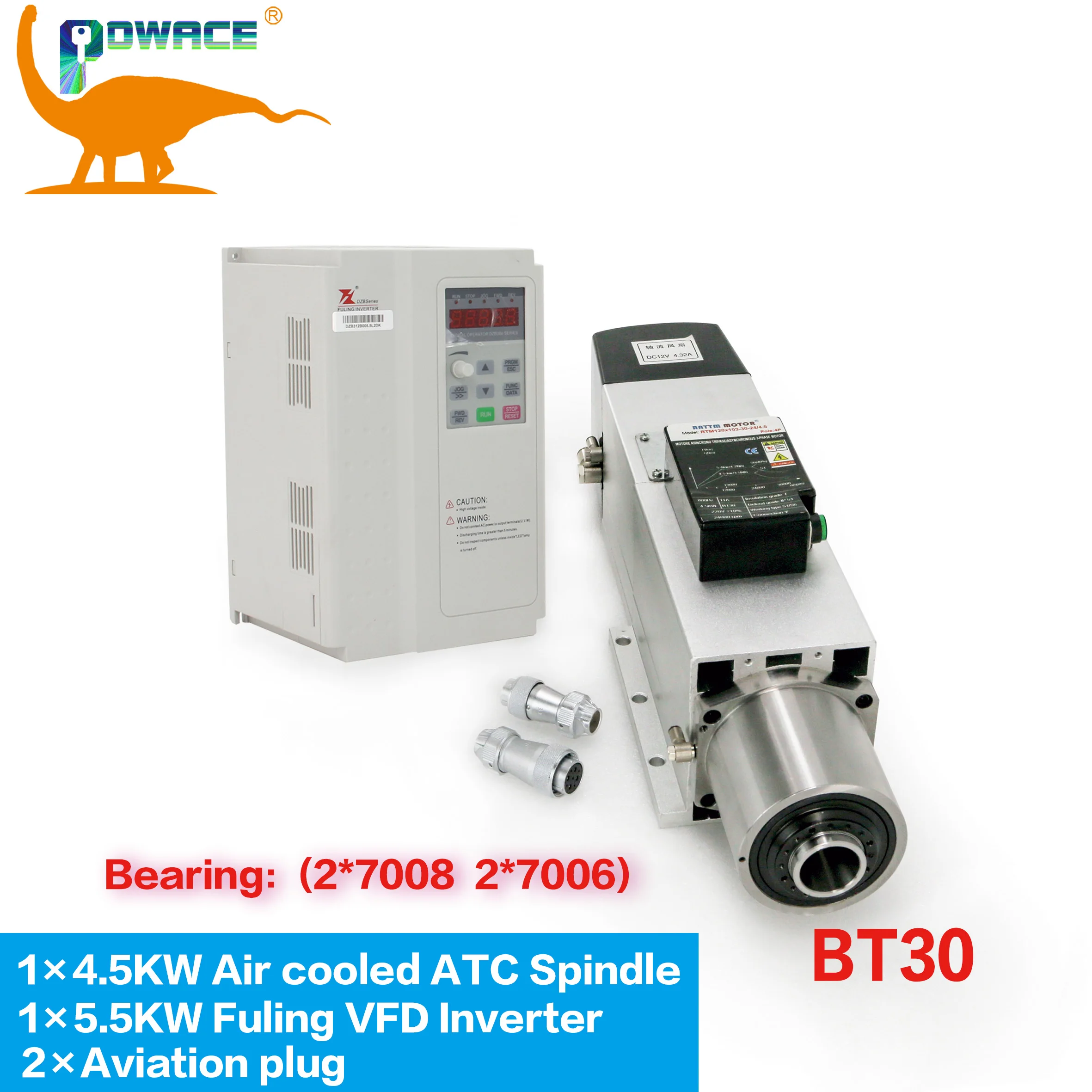 【EU / US】4.5KW BT30 ATC Air Cooled Spindle Motor 24000RPM 220V 380V CNC Router Milling For Metal Kit With Inverter VFD
【EU / US】4.5KW BT30 ATC Air Cooled Spindle Motor 24000RPM 220V 380V CNC Router Milling For Metal Kit With Inverter VFD