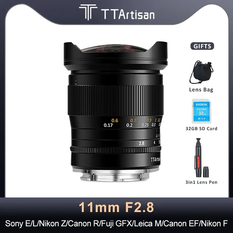 TTArtisan 11mm F2.8 Full Frame Fisheye Wide Angle Lens for Sony E Nikon Z Canon RF Leica L Fuji GFX Leica M Canon EF Nikon F
TTArtisan 11mm F2.8 Full Frame Fisheye Wide Angle Lens for Sony E Nikon Z Canon RF Leica L Fuji GFX Leica M Canon EF Nikon F