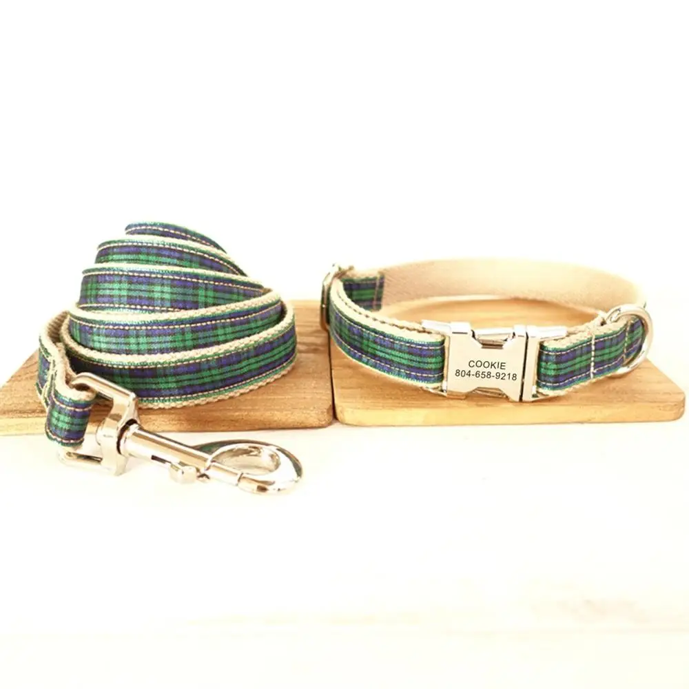 Personalized Pet Collar Customized Nameplate ID Tag Adjustable Green Scottish Plaid Cat Dog Collars Lead Leash
Personalized Pet Collar Customized Nameplate ID Tag Adjustable Green Scottish Plaid Cat Dog Collars Lead Leash