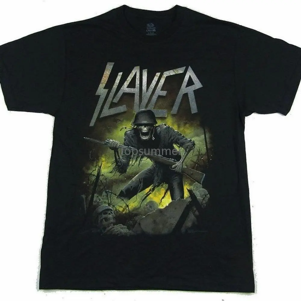 

Slayer War 2015 Tour Black T Shirt New Band Merch Kiss Rock And Roll Over Distressed Men'S T Shirt