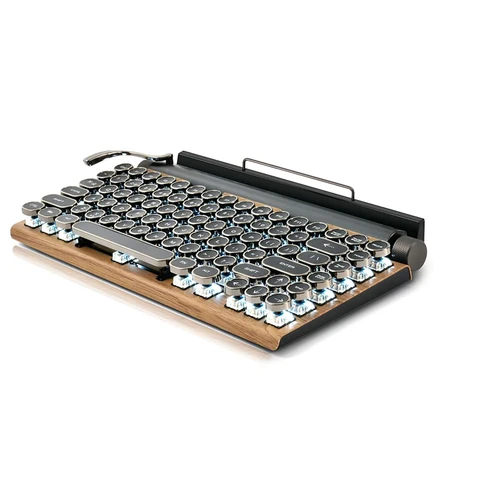 Клавиатура в стиле ретро для пишущей машинки, беспроводная Bluetooth-клавиатура, USB механические колпачки клавиш в стиле панк для настольного ПК/ноутбука/телефона-деревянный цвет