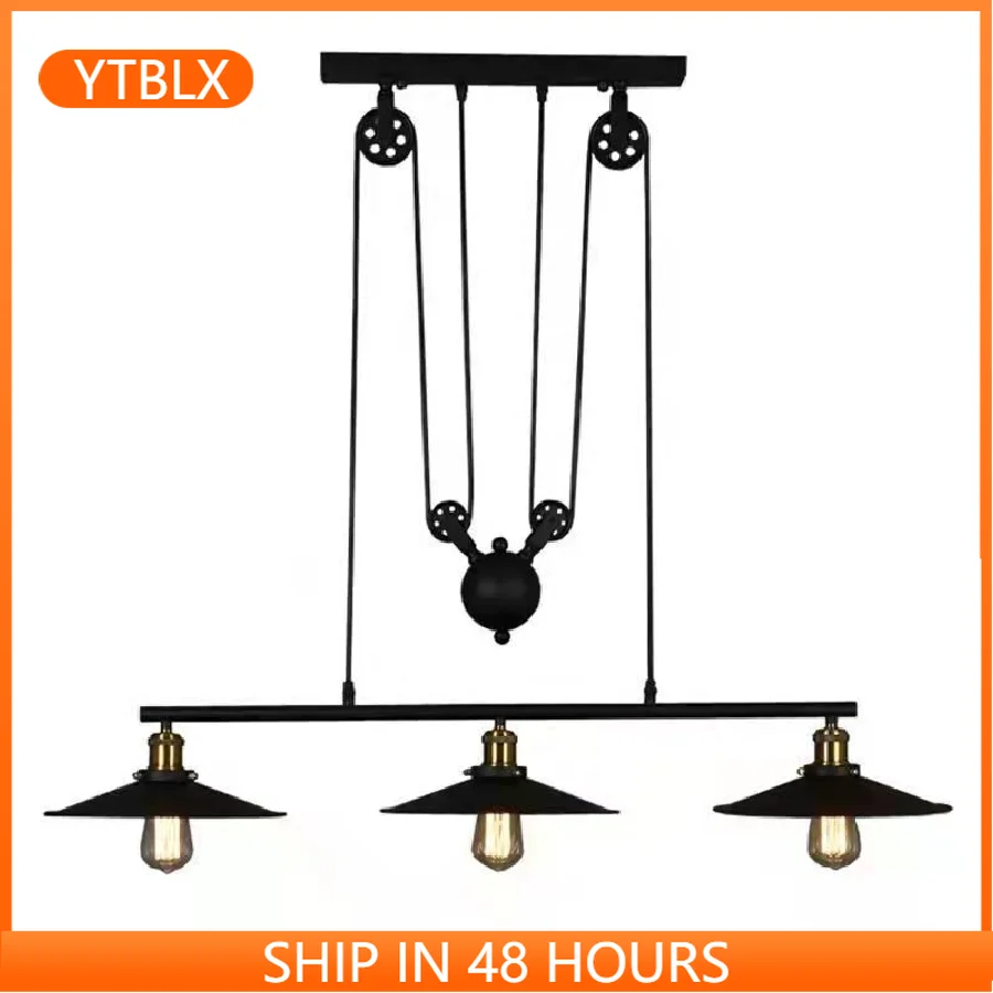 

Indoor Lighting Vintage Pendant Lights 3 Head Iron Pulley Dish Lamp Loft E27 Bar Kitchen Home Decor Edison Hanging Lamp Fixtures