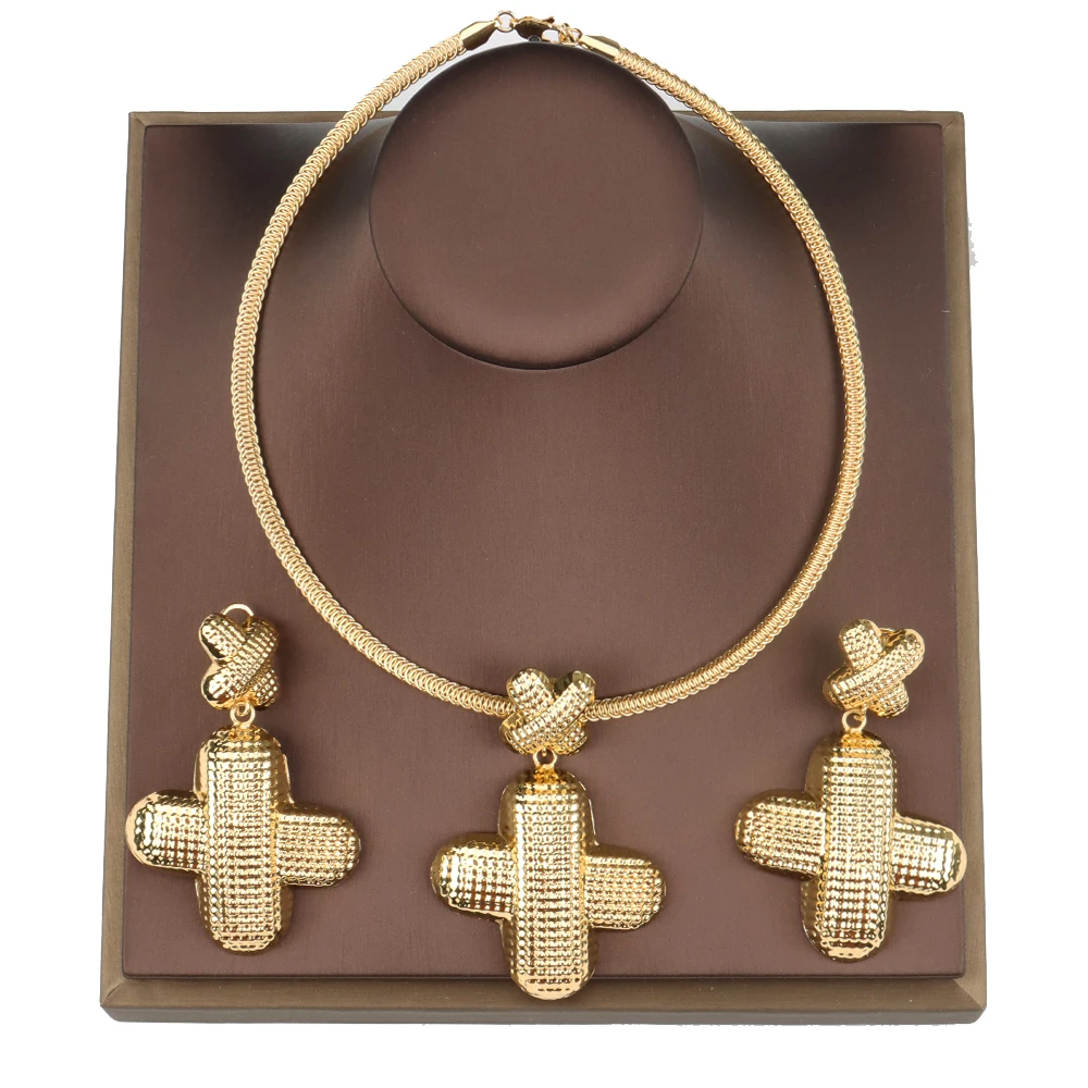 Dubai Gold Color Jewelry for Women Cross Earrings Pendant Jewelry Set Bride Gift Necklace Earrings Sets For Daily Party Weddings
Dubai Gold Color Jewelry for Women Cross Earrings Pendant Jewelry Set Bride Gift Necklace Earrings Sets For Daily Party Weddings