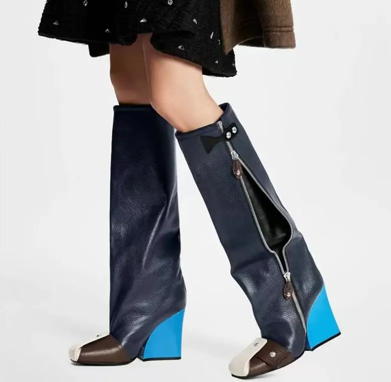 Mixed Color Rivets Knee High Boots Ladies Fashion Square Toe Zipper Decorations Long Boots Women Square High Heels Autumn Boots
Mixed Color Rivets Knee High Boots Ladies Fashion Square Toe Zipper Decorations Long Boots Women Square High Heels Autumn Boots