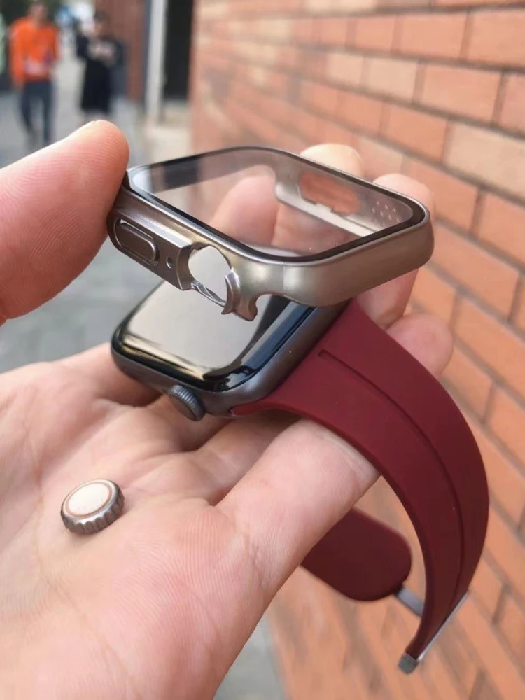 Твердый чехол из поликарбоната для Apple Watch Φ 45 мм 44 мм 45 мм 41 мм, стеклянный бампер, улучшенный внешний вид, ультра 49 мм iWatch серии 8 7 SE 2 6 5 4