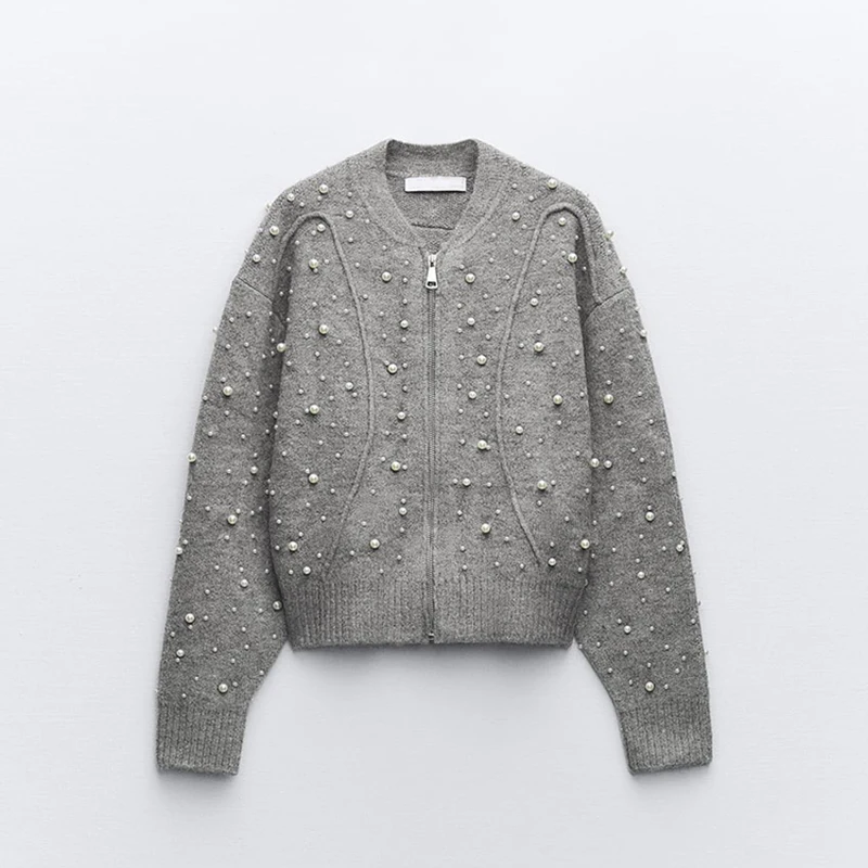 Chic Female Pearls Knitted Sweater Spring Autumn Solid Women Streetwear Cardigan Long Sleeve Zipper Pearls Jacket
Chic Female Pearls Knitted Sweater Spring Autumn Solid Women Streetwear Cardigan Long Sleeve Zipper Pearls Jacket