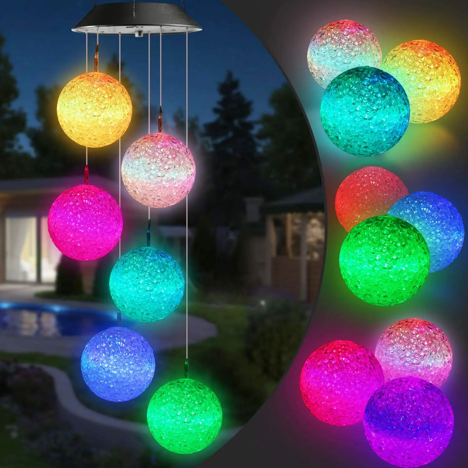 

Solar Wind Chime Color Changing Ball Wind Chimes LED Decor Waterproof Outdoor Decorative Lights for Garden Patio Party Yard