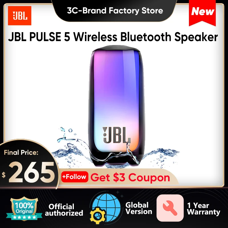 

Новая беспроводная Bluetooth-Колонка JBL PULSE 5, портативная Водонепроницаемая IPX7 колонка с глубокими басами для рабочего стола, аудиопульт 5, стереозвук со стандартным планшетом