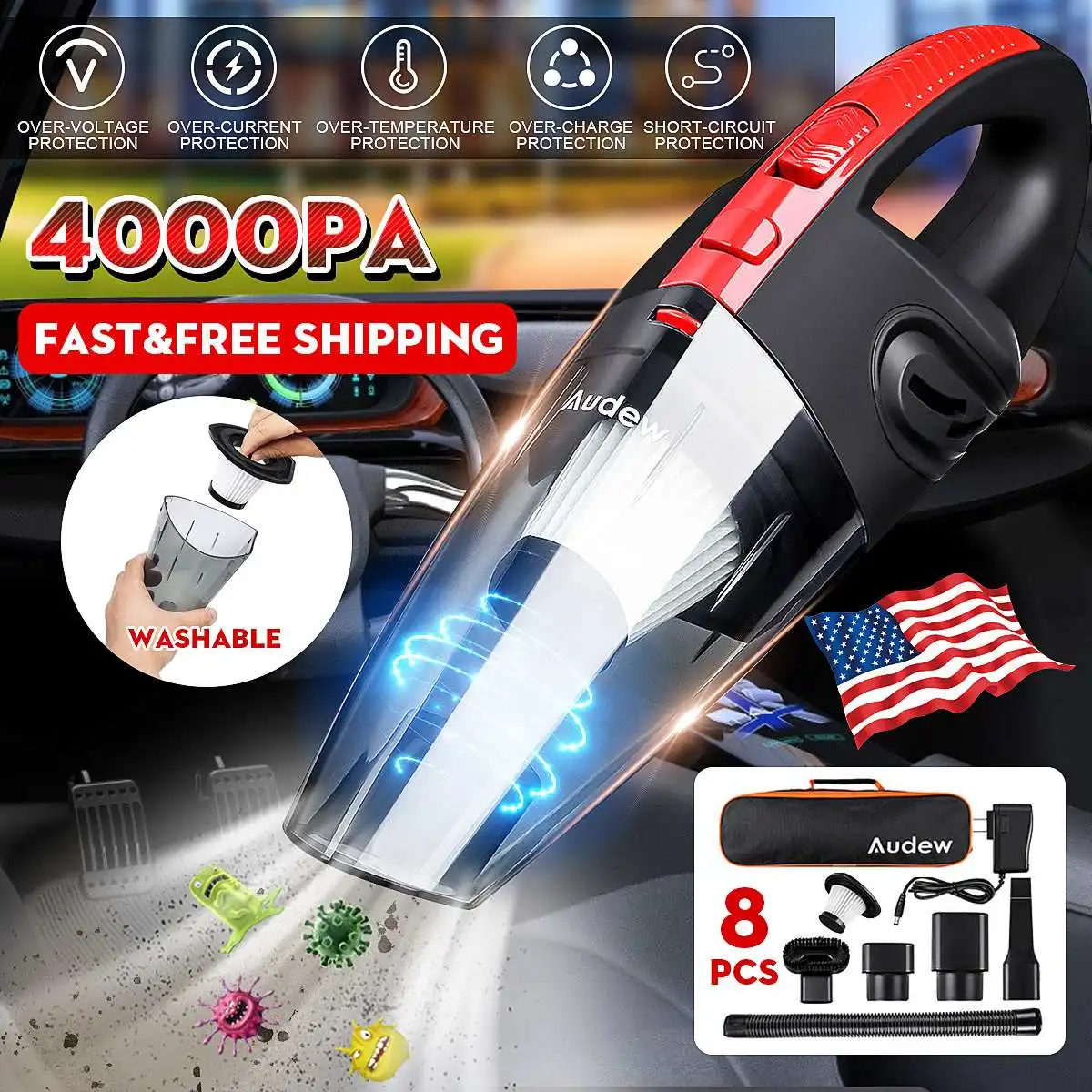 AUDEW Wireless Vacuum Cleaner For Car Handheld Vaccum Cleaners 120W 4000pa Powerful Cyclone Suction Mini Portable Wet Dry Use
AUDEW Wireless Vacuum Cleaner For Car Handheld Vaccum Cleaners 120W 4000pa Powerful Cyclone Suction Mini Portable Wet Dry Use