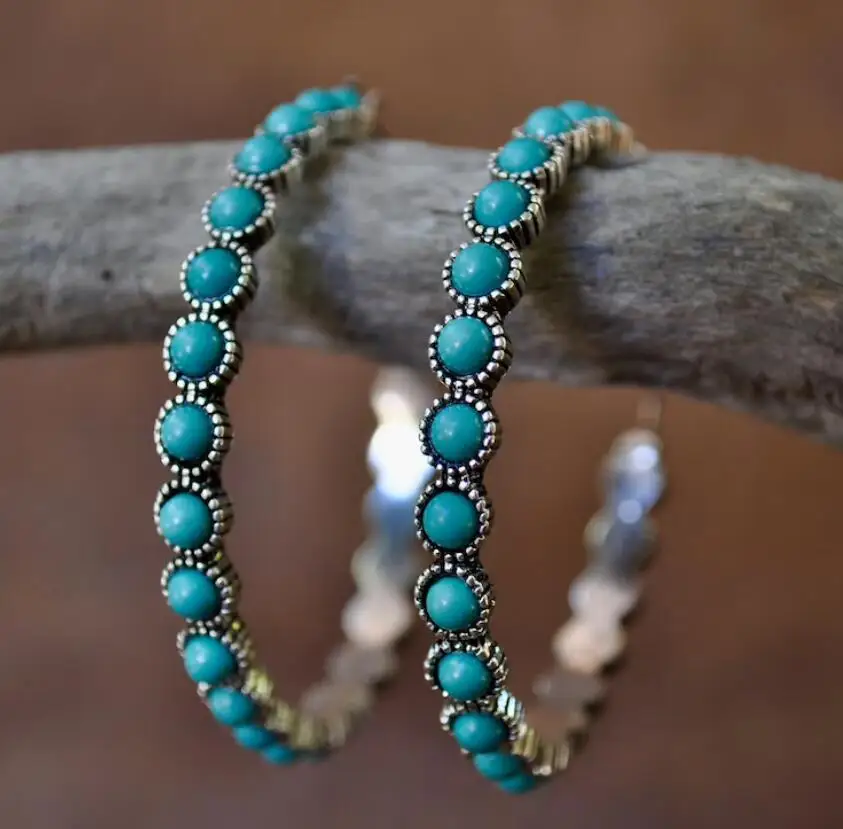 Bohemia Ethnic Turquoises Earrings Silver Color Round Hoop Earrings for Women Party Earring Jewelry Accessories Gifts
Bohemia Ethnic Turquoises Earrings Silver Color Round Hoop Earrings for Women Party Earring Jewelry Accessories Gifts