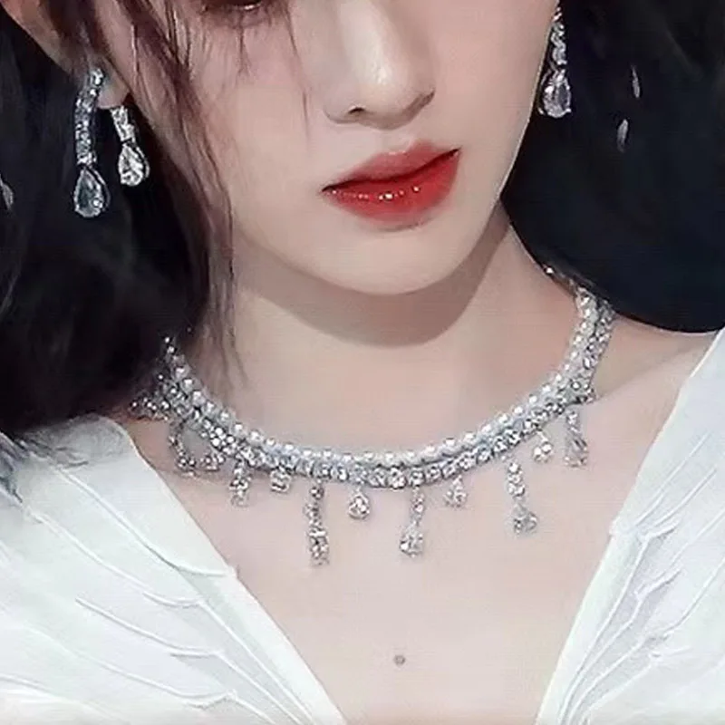 CANPEL Luxury Pearl Choker Necklaces for Women Tassel Water Drop Zircon Crystal Necklaces Wedding Banquet Jewelry
CANPEL Luxury Pearl Choker Necklaces for Women Tassel Water Drop Zircon Crystal Necklaces Wedding Banquet Jewelry