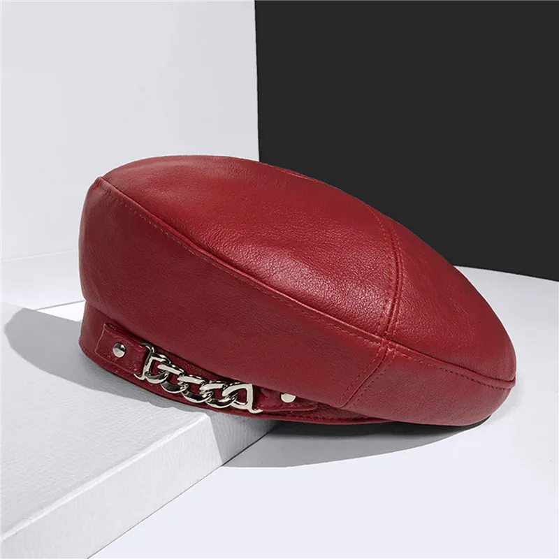 Punk Metal Chain Leather Berets Hat Female Autumn Winter Vintage Octagonal Casual Elegant Party Outdoor Painter Hat for Women 
Punk Metal Chain Leather Berets Hat Female Autumn Winter Vintage Octagonal Casual Elegant Party Outdoor Painter Hat for Women
