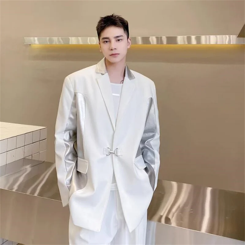 Small Silver PU Spliced Suit Men's Spring Premium Design Sense Korean Temperament Network Red Fried Street Jacket Costume Homme
Small Silver PU Spliced Suit Men's Spring Premium Design Sense Korean Temperament Network Red Fried Street Jacket Costume Homme
