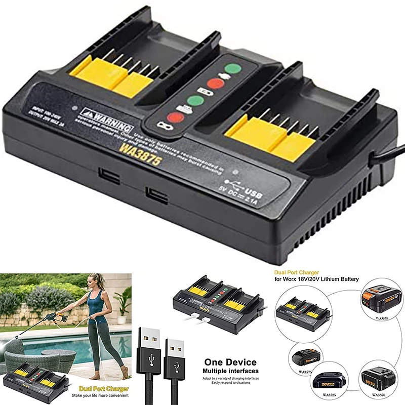 WA3875 18V 20V 3A Li-Ion Lithium Battery Dual Port Fast Charger For Worx WA3520 WA3525 WA3578 WA3575 WA3742
WA3875 18V 20V 3A Li-Ion Lithium Battery Dual Port Fast Charger For Worx WA3520 WA3525 WA3578 WA3575 WA3742