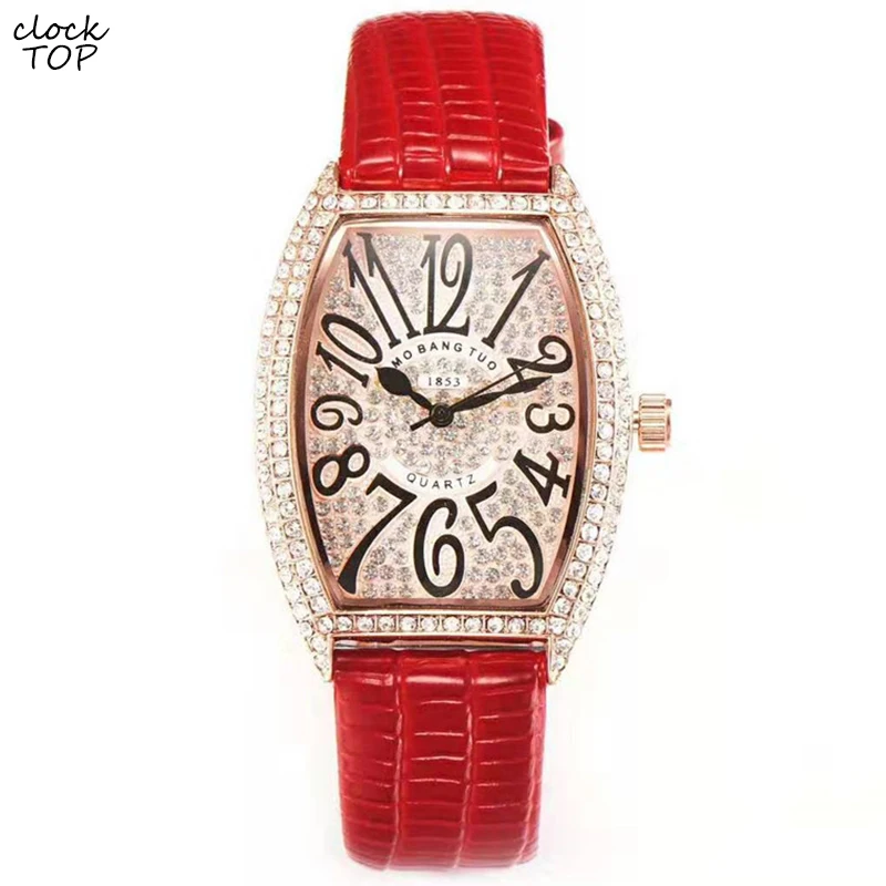 Women Diamond Watch Tonneau Shaped Dial Iced Out Bezel Female Wristwatch Rhinestone Inlay Ladies Luxury Genuine Leather Reloj
Women Diamond Watch Tonneau Shaped Dial Iced Out Bezel Female Wristwatch Rhinestone Inlay Ladies Luxury Genuine Leather Reloj