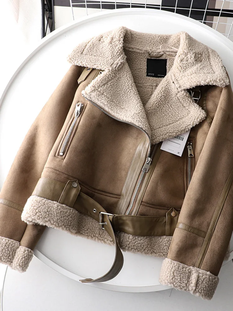 New Winter Women Pu Faux Lamb Leather Jacket with Belt Streetwear Suede Turndown Collar Thick Warm Coat Black Outwear
New Winter Women Pu Faux Lamb Leather Jacket with Belt Streetwear Suede Turndown Collar Thick Warm Coat Black Outwear