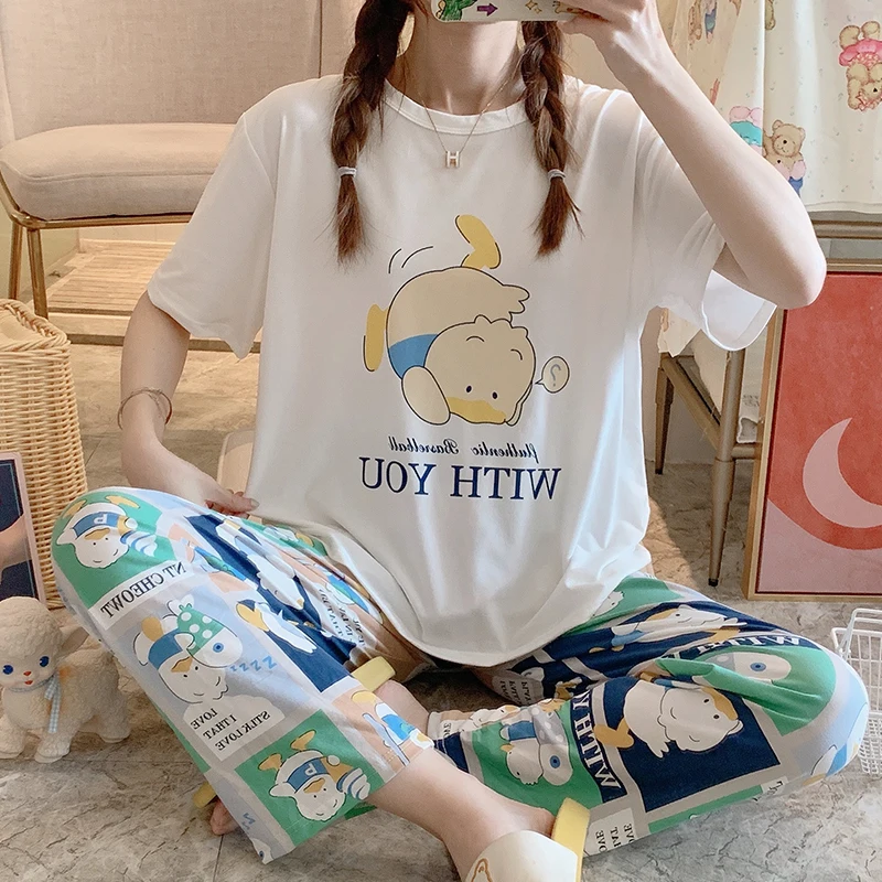 New Summer Pajamas Women's Summer Short-Sleeved Trousers Sweet Cute Cartoon Korean Style Home Wear Short and Long Suit 807#
New Summer Pajamas Women's Summer Short-Sleeved Trousers Sweet Cute Cartoon Korean Style Home Wear Short and Long Suit 807#