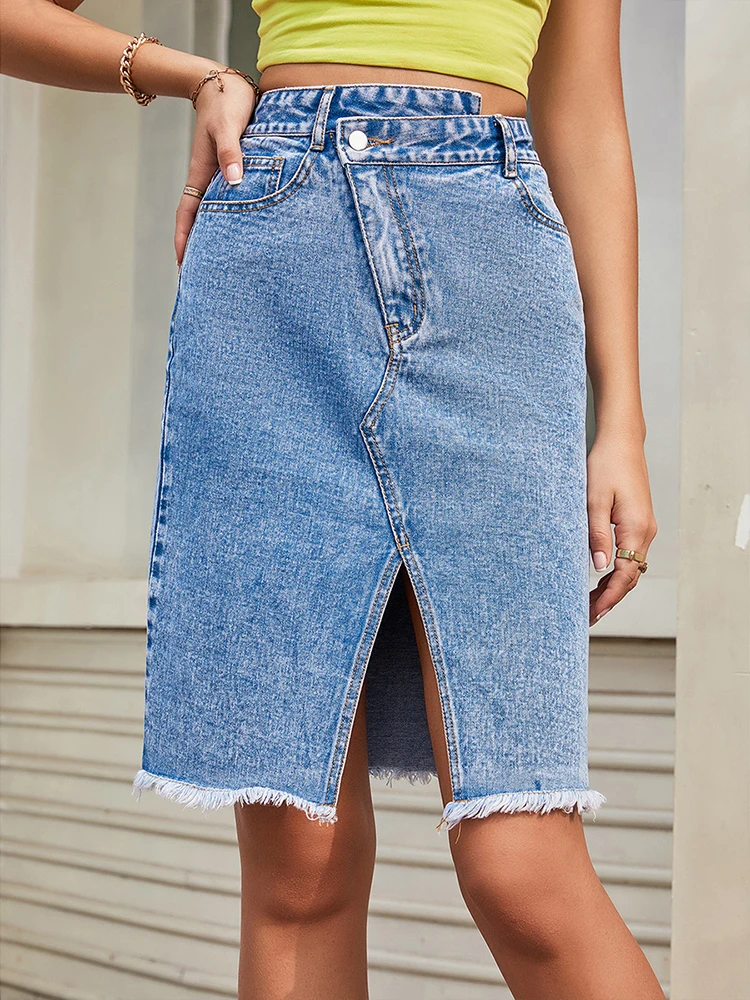 Women's Denim Skirt Summer Y2K Vintage Casual Solid Color High Waisted Knee-length Asymmetrical Slip Jeans Skirts юбка женская
Women's Denim Skirt Summer Y2K Vintage Casual Solid Color High Waisted Knee-length Asymmetrical Slip Jeans Skirts юбка женская