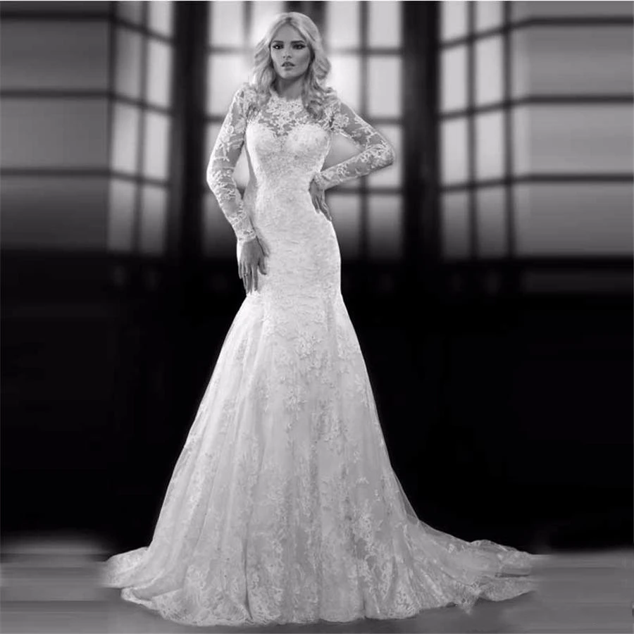 Sexy Backless Mermaid Wedding Dresses For Bride Court Train Lace Long Sleeve Jewel neck keyhole Back Trumpet Bridal Wedding Gown
Sexy Backless Mermaid Wedding Dresses For Bride Court Train Lace Long Sleeve Jewel neck keyhole Back Trumpet Bridal Wedding Gown